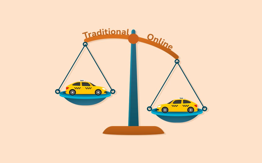 How does an online taxi business differ from a traditional business?